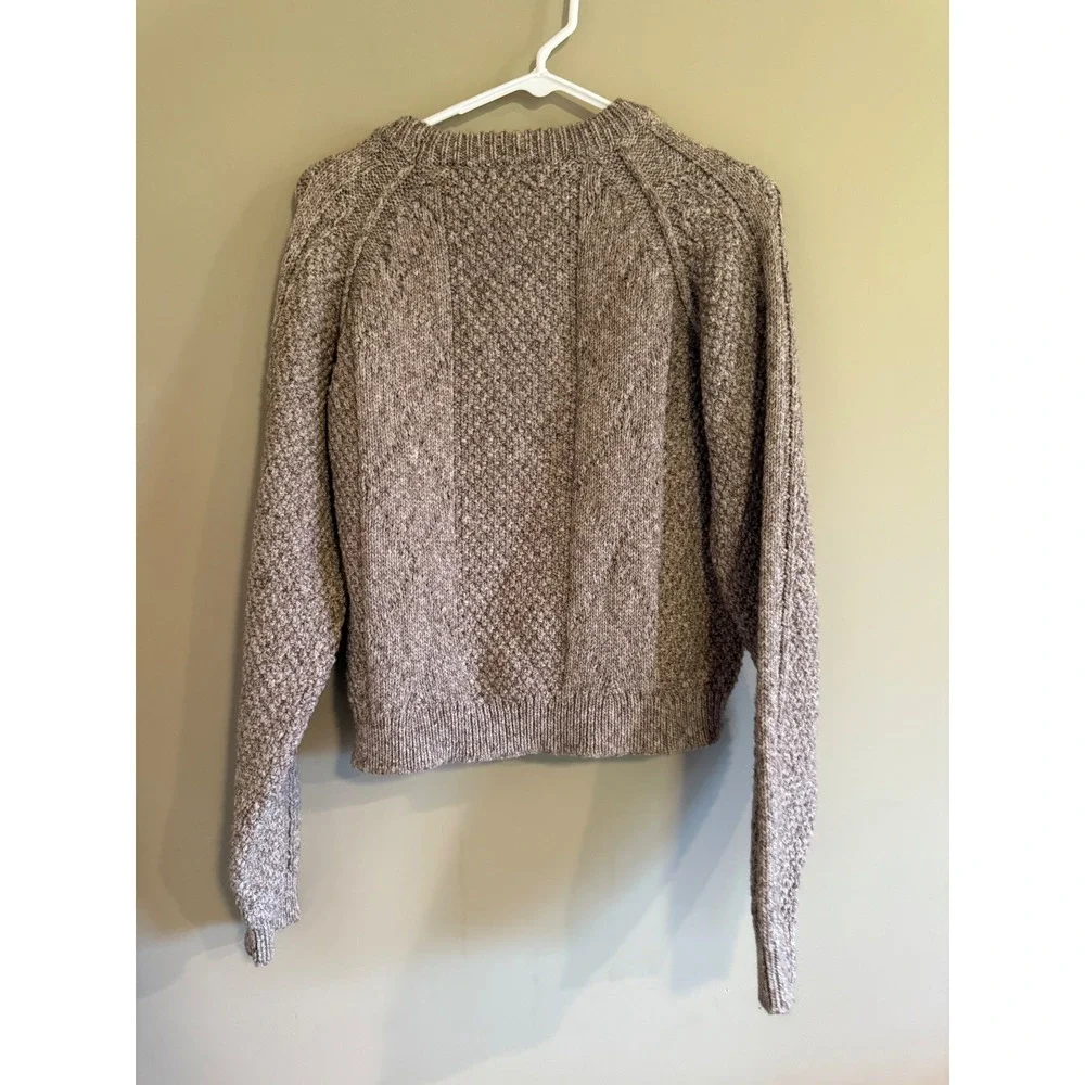 Lulus Women Tan Marled Chunky Knit Sweater Textured Crew Neck Pullover Small